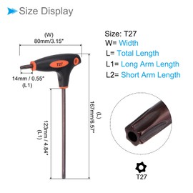 CoCud Tamper Proof Torx T27 Torx S2 Steel T-Handle Star Wrench Black for Basic Home Repair and Machine Maintenance 1 Piece