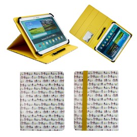 Emartbuy Universal 10-11.5 Inch Townhouses Multi Angle Folio Wallet Case Cover With Card Slots Yellow Elastic Strap and Stylus Pen Compatible With Selected Devices Listed Below
