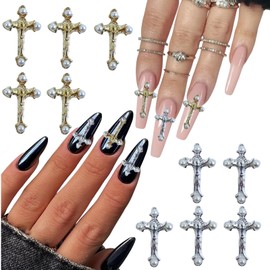 16 Pcs 3D Alloy Cross Luxury Nail Charms,Pearl Alloy Crystal Rhinestones Nail Decor for Acrylic Nail Art DIY Nail Designs（2 Styles）