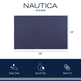 Nautica 100% Cotton Kitchen Towels | Super Absorbent Reusable Cleaning Cloths, Tea Towels, Hand Towels for Drying Dishes | Set of 3 | 18" X 28" | Navy/Navy Stripe