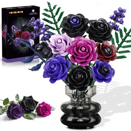 HOGOKIDS Flowers Bouquet Building Set - 14 Purple Roses Botanical Collection Building Block, 546PCS Artificial Black Rose Gothic Floral Home Office Decor, Mother's Day Birthday Gifts for Women Adults