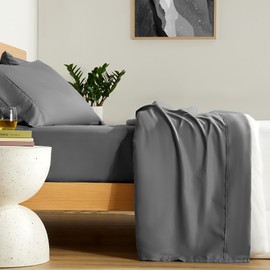 SLEEP ZONE Lightweight Super Soft Easy Care Microfiber 4 Pieces Bedding Sheet Set with Deep Pocket, All Season Use for Adults, Male, Female, Washable (Grey, King)