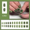 KRTBKR 24Pcs Green Shamrock Full Cover Short Square False Nails