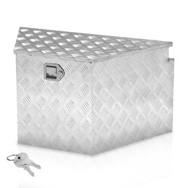 Auto Dynasty 32.5 Inch Aluminum Truck Bed Box Tool Underbody Box Truck Storage Irregular Organizer Chest with Lock and Keys for Pick Up Truck Bed, RV Trailer, 32.5" R x 16" F x 18" x 20.5", Silver