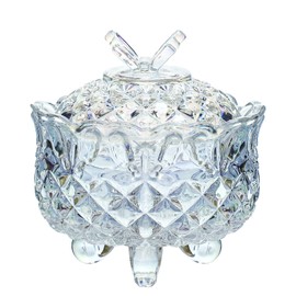 SOCOSY Embossed Glass Footed Butterfly Candy Jar with Lid Jewelry Box Suger Bowl Wedding Candy Buffet Container Kitchen Storage Jar, 10 oz