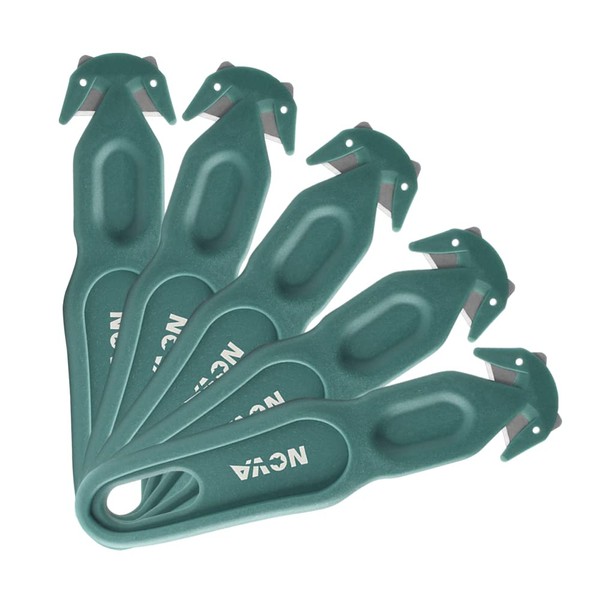 Nova Safety Cutter Tool, Ergonomic Film Cutting Blade, Box, Strap, Carton and Package Opener (Green, 5 Pack)