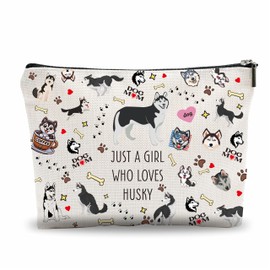 Pet Makeup Bag-Just A Girl Who Loves Husky-Watercolor Puppy Print-Canvas Zipper Makeup Bag,Cosmetic Pouch,Women Makeup Organizer For Travel Or Daily Use-Gift For Women Daughter,Pet Lovers-A08