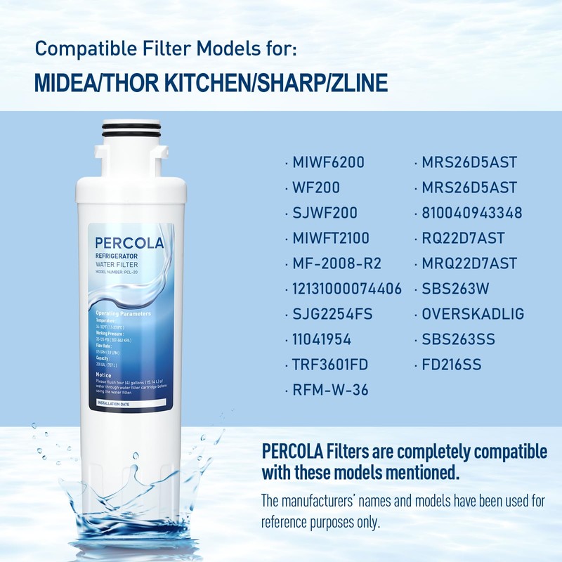 MIWF6200 Water Filter, Compatible with Sharp® SJWF200, SJG2254FS, Thor Kitchen®