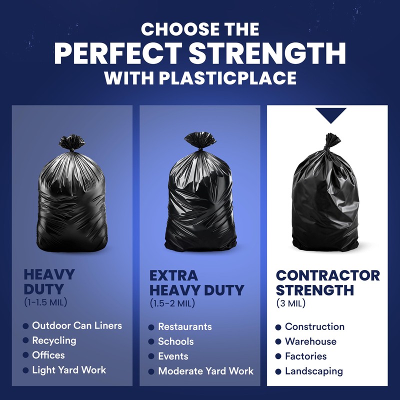 Plasticplace Contractor Trash Bags 55-60 Gallon, 3.0 Mil, Black Heavy