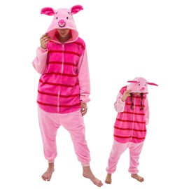 GONAAP Unisex Adult Piglet Onesie Pajamas Animal One Piece Costume Cosplay Sleepwear (Piglet, 9-10Years)