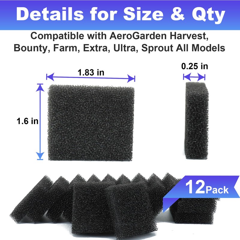 Filter Sponges Replacement Compatible with Aerogarden Harvest, Bounty, Farm, Extra,