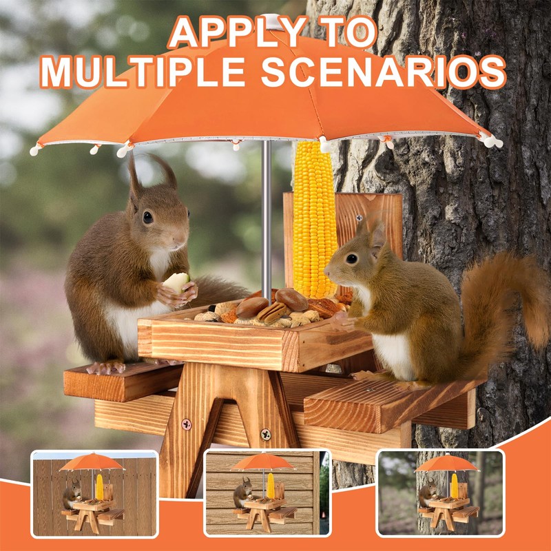 Gnodary Squirrel Feeder with Umbrella, Squirrel Feeders for Outside, Squirrel