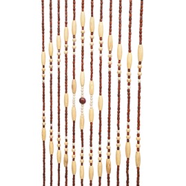 Kaichenyt Wooden Beaded Curtain 32 Strands Beige&Brown Boho Bamboo Beaded Curtain Natural Wooden Door Bead Curtains for Doorway Gift Set Room Divider Home Decor, 35.43(W)×68.89(L) inch