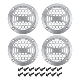 sourcing map 4 Pcs 2inch Silver Gray Speaker Grill Mesh Plastic Woofer Guard Protector Dust Cover Silver Gray Decorative Circle Plastic Frame with Screws for Home Audio Car Speaker Replacement