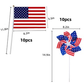 4th of July Decorations Pinwheels,10Pcs American Flag and 10Pcs Patriotic Pinwheels Red White and Blue Decoration, Garden Wind Spinners Outdoor Decor Windmills for Yard, Party Supplies