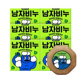 Woshiauer 올인원 남자비누 어성초 100g 6개입 All-in-One Men's Soap, Mugwort, 100g, 6 Pieces