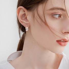 Fox Earrings 925 Sterling Silver Fox Leverback Earrings Cute Fox Hoop Earrings Jewelry Gifts for Women Teenager (Fox Earrings)