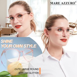 MARE AZZURO Large Bling Reading Glasses 2.25+ Women Trendy Round Readers 0 1.0 1.25 1.5 1.75 2.0 2.25 2.5 2.75 3.0 3.5 4.0 5.0 6.0 (Pink, 225)