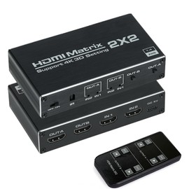 HDMI Matrix 2x2 HDMI Matrix Switch 2 in 2 Out Switcher Splitter Box with IR Remote Control Support Ultra 4K@60Hz YUV 4:2:0, 4K@30Hz, 3D, 1080P, HDMI 1.4, HDCP 1.4