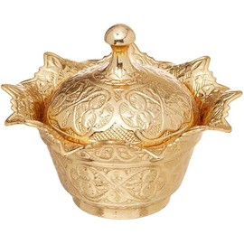 Alisveristime Handmade Brass Sugar Bowl with Lid - Coated Candy Dish for Coffee Bar (Gultas Small Bowl) (Gold)