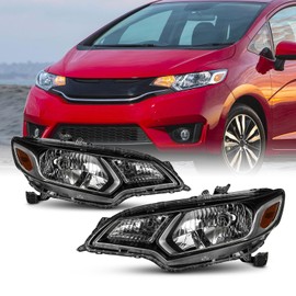 AKKON - Fits 2015 2016 2017 Honda Fit [Halogen Type] Chrome Headlight Headlamp Pair Driver+Passenger Replacement