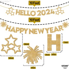 Glitter Hello 2022 Happy New Year Banner - 10 Feet, NO DIY | New Years Eve Banner for New Years Eve Party Supplies 2022 | Happy New Year Decorations 2022 | NYE Decorations, New Years Eve Decorations
