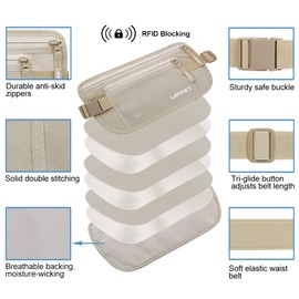 Travel Money Belt for Men Women RFID Blocking Concealed Waist Wallet Pouch Hidden Under Clothes Passport Holder Antitheft Waist Stash Bag for Travelling, Bonus 10 Credit Card Sleeves, Cream