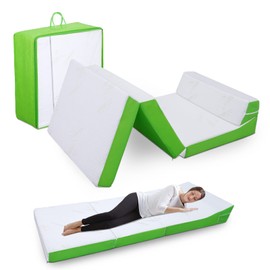 CHxxy Foldable Mattress with Pillow- 4 Inch Memory Foam Tri-fold for Adults&Kids- Portable Folding Floor Tent, Camper, RV Travel, Guest (with Removable & Washable Bamboo Cover)