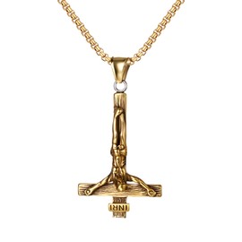 Oidea Men's Satan Jesus Cross Necklace: Gold Gothic Inverted Cross Pendant Upside Down Cross Necklace Amulet Protection Satanic Jewelry Jewelry Gifts