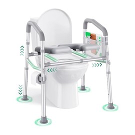 PopWise Raised Toilet Seat with Handles, 500 lb Anti-Wobble Frame, Easy to Install Toilet Seat Risers for Senior, Pregnant, Post-Surgery, Adjustable Height & Width Toilet Seat Riser, Fits Most Toilets