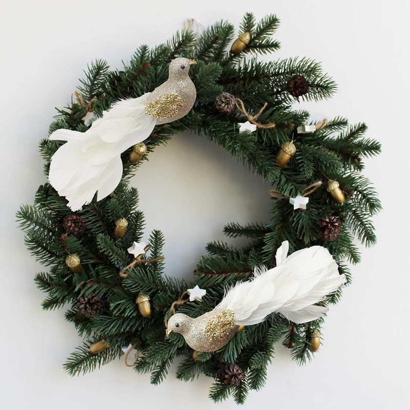 Yolococa 2pcs Champagne Christmas Tree Decoration Birds