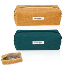 CHAOTEMAI 2 pieces pencil case 19 x 6 x 7 cm pencil case cord fabric school supplies pencil case teenager school pencil case adult large pencil case aesthetic pencil case, Green, yellow, pencil case