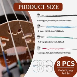 Violin Strings Set – 8-Piece Replacement Strings for 1/2, 1/4, 3/4, 4/4 Violins, Durable Steel Core & Copper Wound for Rich Sound, Viola String Set Viola Accessories Kit For Beginners