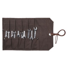 Tool Roll Bag with 10 Slip Pockets, Portable Small Tools Organiser, Waxed Canvas Bag for Hammers - Grey