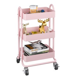 MIOCASA 3-Tier Metal Utility Rolling Cart, Heavy Duty Multifunction Cart with Lockable Casters, Easy to Assemble, Suitable for Office, Bathroom, Kitchen, Garden