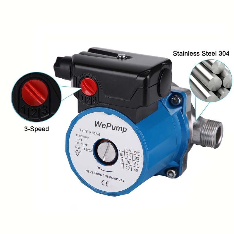 WEPUMP NPT 3/4'' Domestic Hot Water Circulation Pump 93W Recirculating