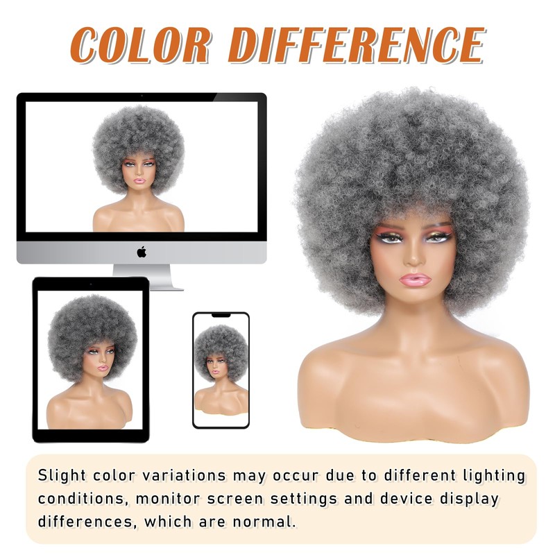 Afro Wigs for Black Women Gray Bouncy Fluffy Curly Big