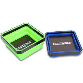 OEMTOOLS 26547 Magnetic Foldable Tray, 2 Pack, Collapsible Tool Organizer Tray Set, Silicone Magnetic Bowls For Holding Nuts And Bolts, Small Parts, DIY Gear, and Supplies, Blue And Green