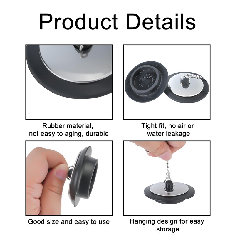 4pcs Universal Bath Plug and Chain, Bathroom Sink Plug Replacement