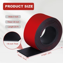 Rubber Strips with Adhesive Backing, 3" W x 1/8" T x 20' L Solid Neoprene Rubber Sheets, Rolls & Strips for DIY Warehouse Flooring, Gasket, Pads, Padding, Matting, Crafts Protection