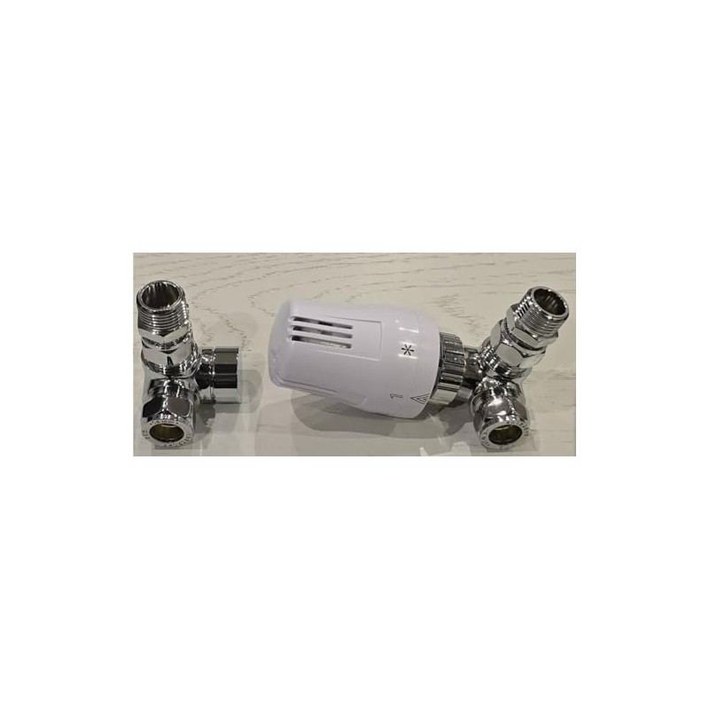 Corner Angled Thermostatic Radiator Valve with Lockshield Valve TRV Chrome