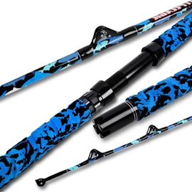 Fiblink Saltwater Fishing Rod 1Piece/2Piece Offshore Trolling Rod Big Game Deep Sea Rod Conventional Boat Blue Camouflage Fishing Pole(5'6"/6'/7')