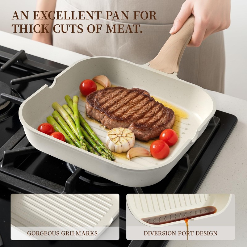 Kikcoin 16Pcs Pots and Pans Set Nonstick Ceramic Cookware Sets
