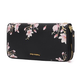 Pomelo Best Women's Large Purse in Long Format Flowers Embossing Zip Wallet with RFID Blocking and Many Compartments, black, Classic