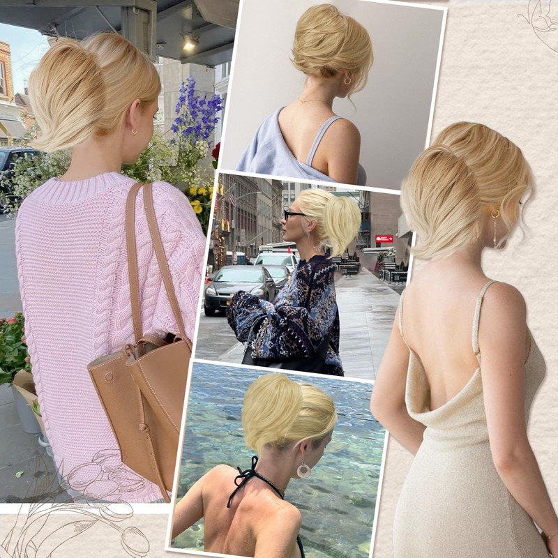 BARSDAR Hair Bun Ponytail Extension, Straight Synthetic Hairpiece Fully Short