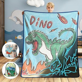 Ikowo Glow in The Dark Blanket Dinosaur Blanket Throws, Birthday Dinosaur Toys Gifts for 1 2 3 4 5 6 7 8 9 10 Year Old Boys Gifts Ideas, Christmas Thanksgiving Dinosaur Gifts Dino Toys for Boys