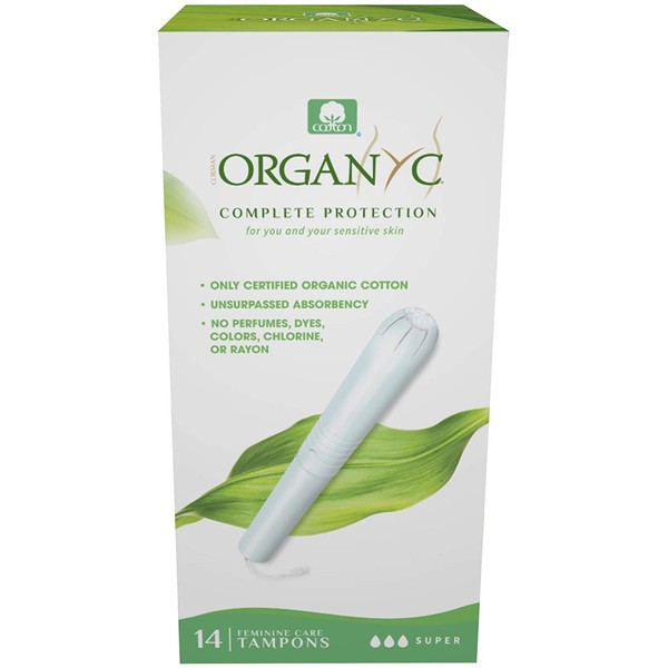 ORGANYC Hypoallergenic 100% Organic Cotton Internal Tampons with Applicator, SUPER, 14-count Boxes (Pack of 2)