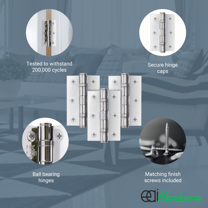 EAI Chrome Door Hinges | 3 Inch / 76mm Polished