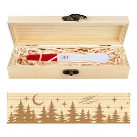 CHGCRAFT Pregnancy Test Keepsake Box Moon Meteor Forest Wooden Pregnancy Announcement Gifts Box with Raffia Ribbon and Lock Announcement Gifts for Dad Husband, 8x2x1.2inch