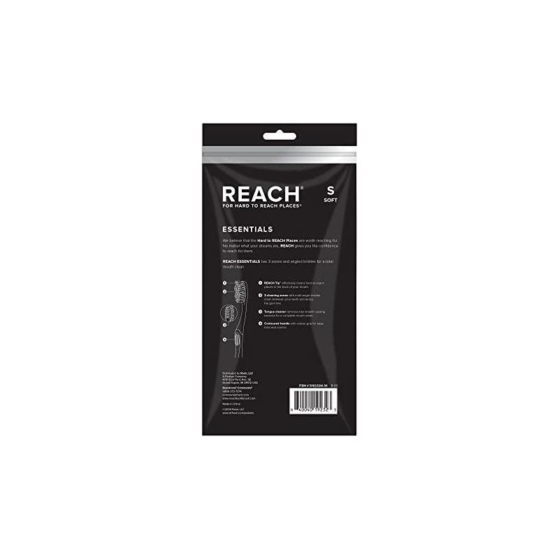 Reach Essentials Toothbrush with Toothbrush Caps, Multi-Zoned Angled Soft Bristles